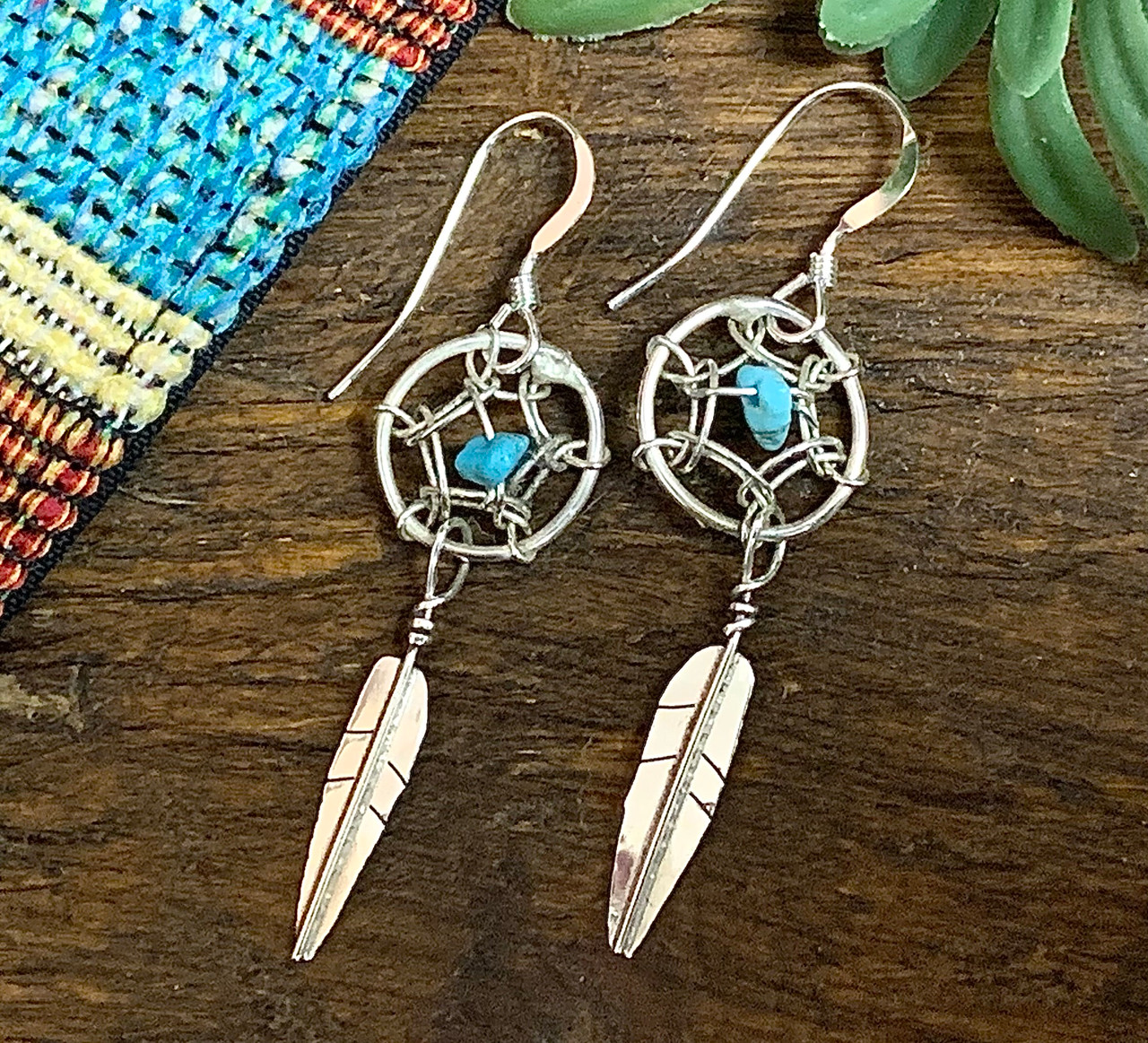 Dreamcatcher Earrings Sterling Silver 925 Handmade Drop Dangle Indian  Native American Protection Jewelry